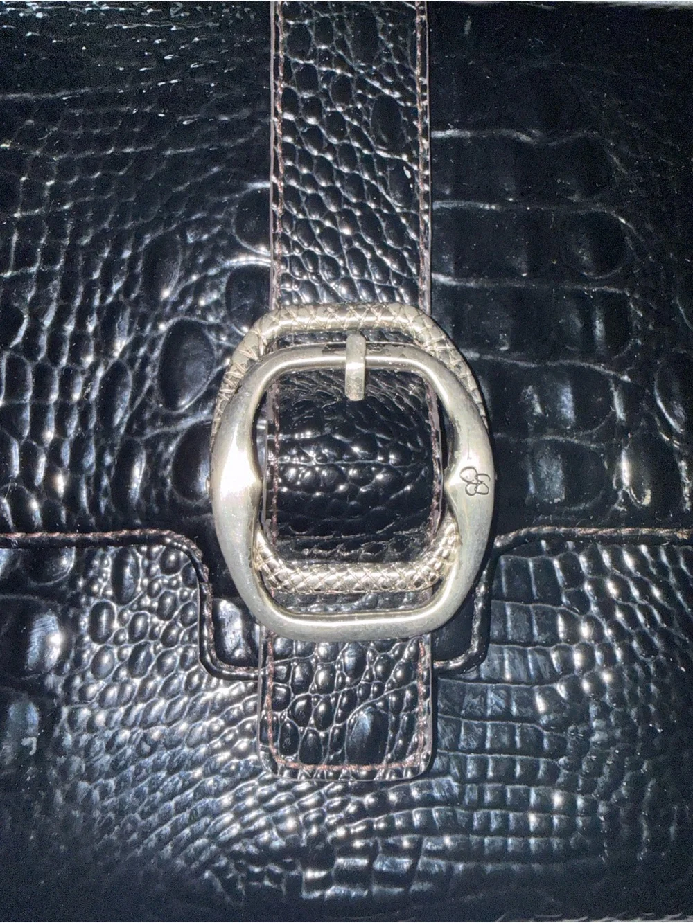 Jessica Simpson Black Patent Leather Croc-Embossed Buckle Clutch Large